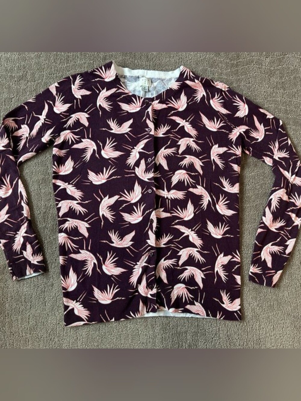 A New Day Purple Floral Crane Print Cardigan